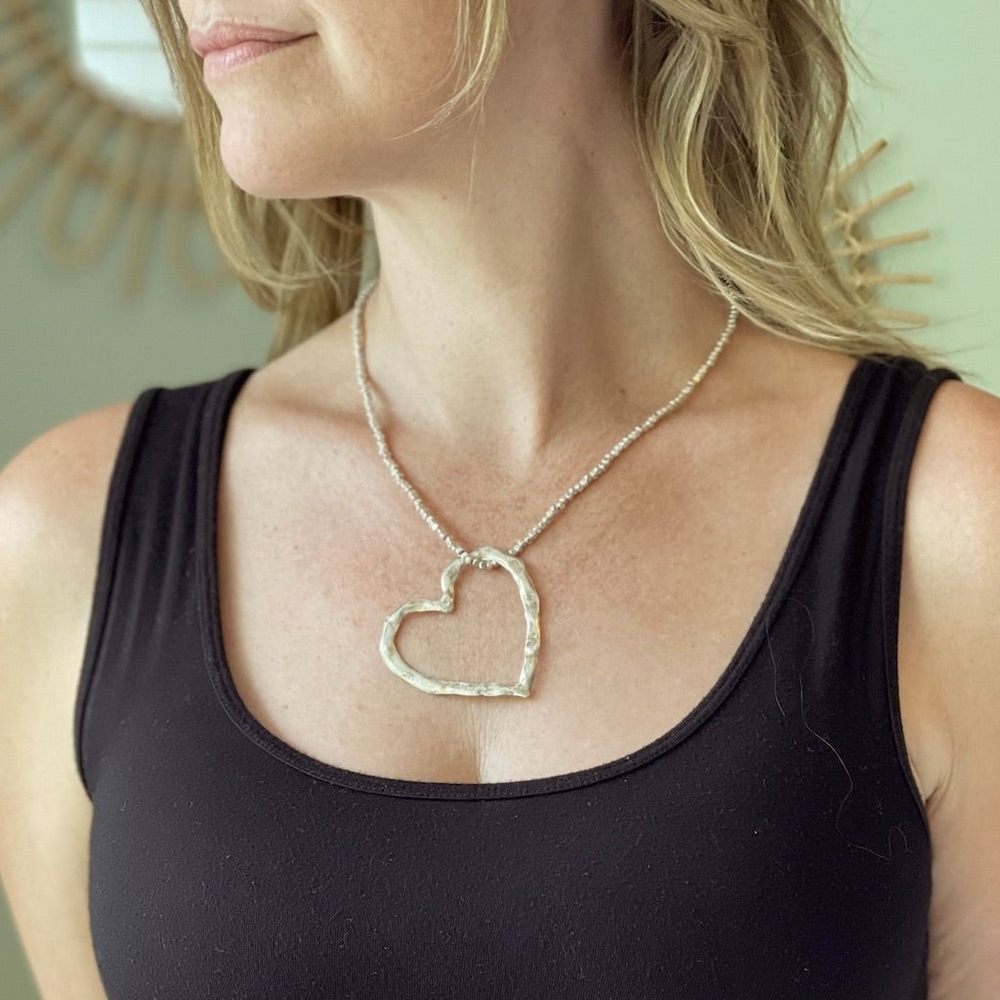 Open Heart Necklace In Silver Plated